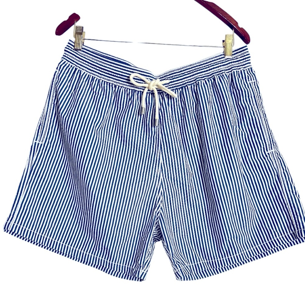 Solid & Striped White and Blue Swim Trunks Size XXL